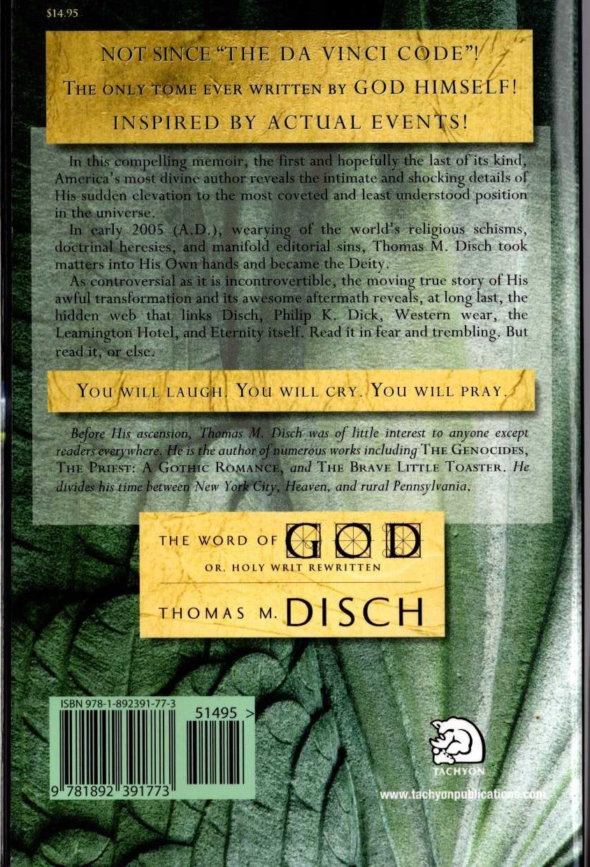 Thomas M. Disch  THE WORD OF GOD magnified rear book cover image