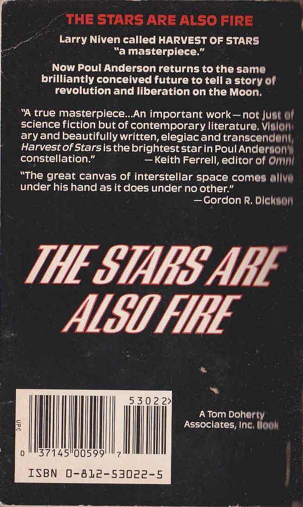Poul Anderson  THE STARS ARE ALSO FIRE magnified rear book cover image