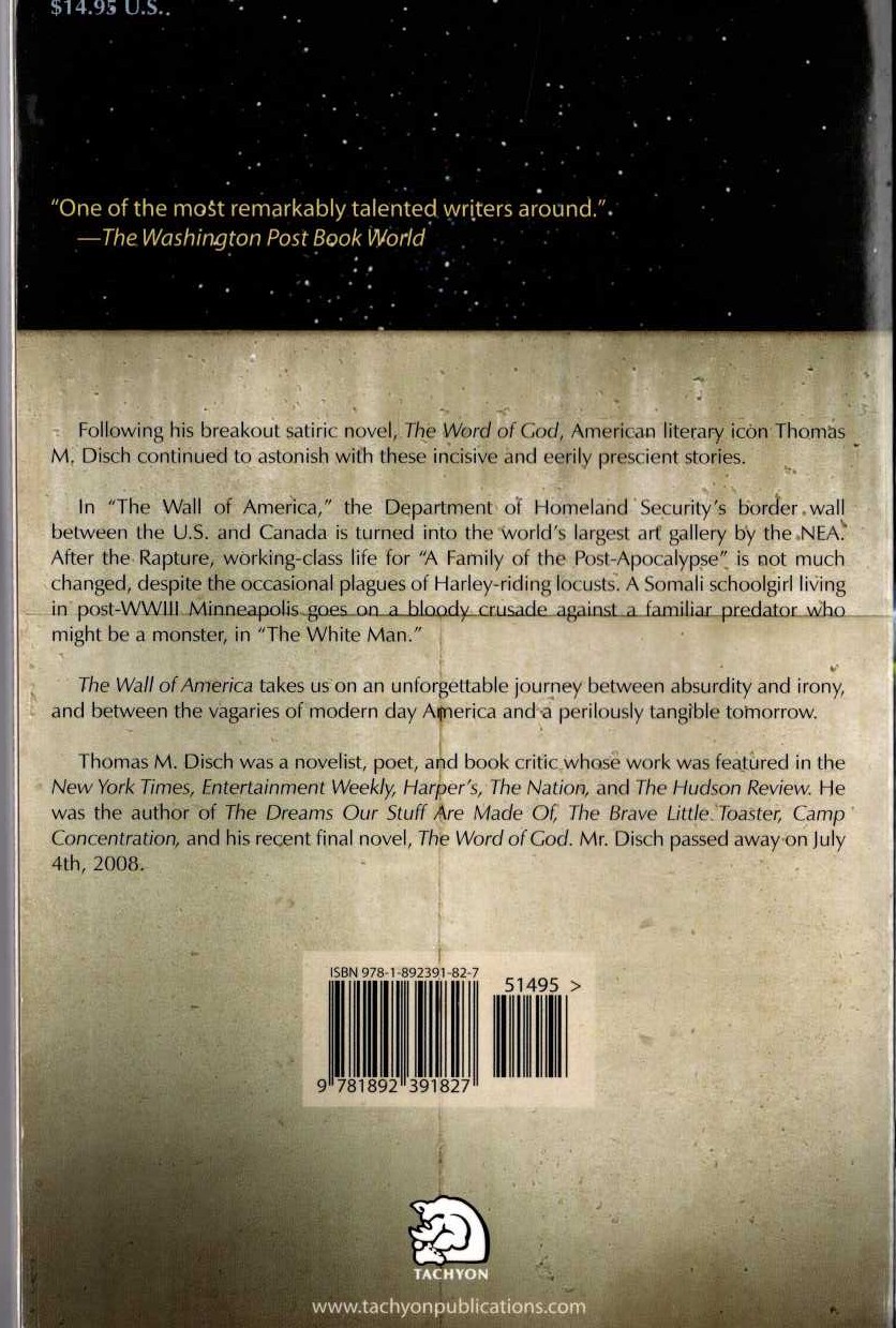 Thomas M. Disch  THE WALL OF AMERICA magnified rear book cover image