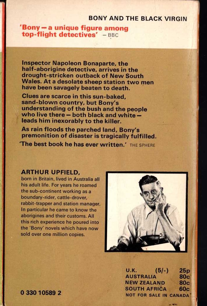 Arthur Upfield  BONY AND THE BLACK VIRGIN magnified rear book cover image