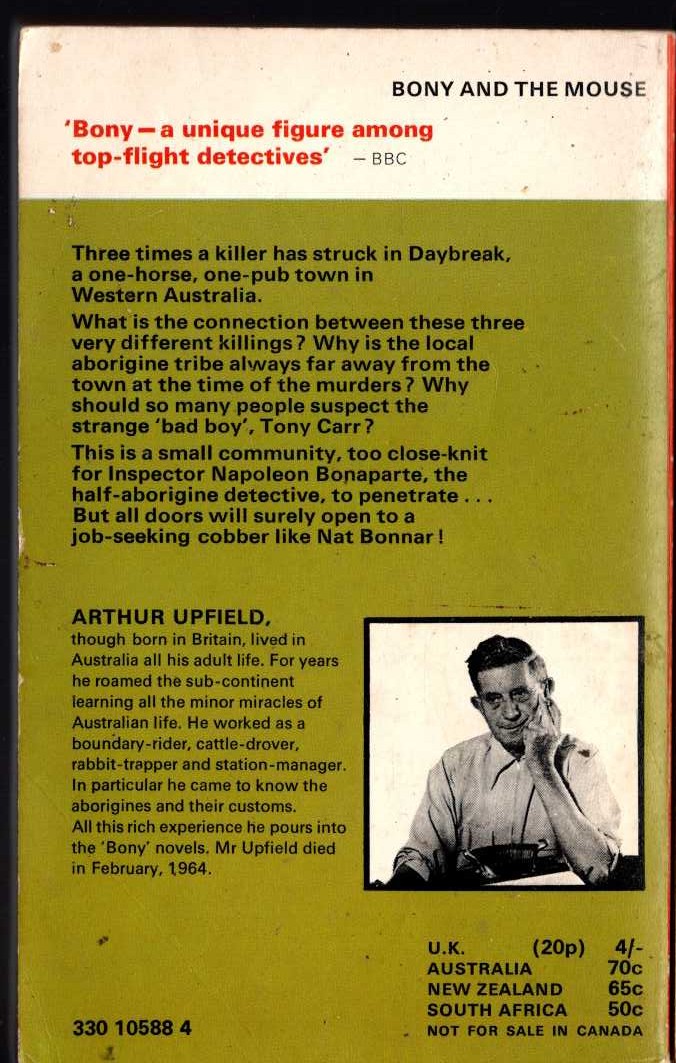 Arthur Upfield  BONY AND THE MOUSE magnified rear book cover image