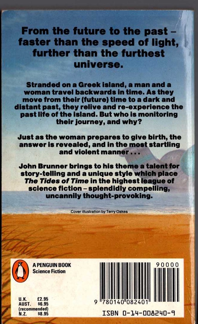 John Brunner  THE TIDES OF TIME magnified rear book cover image