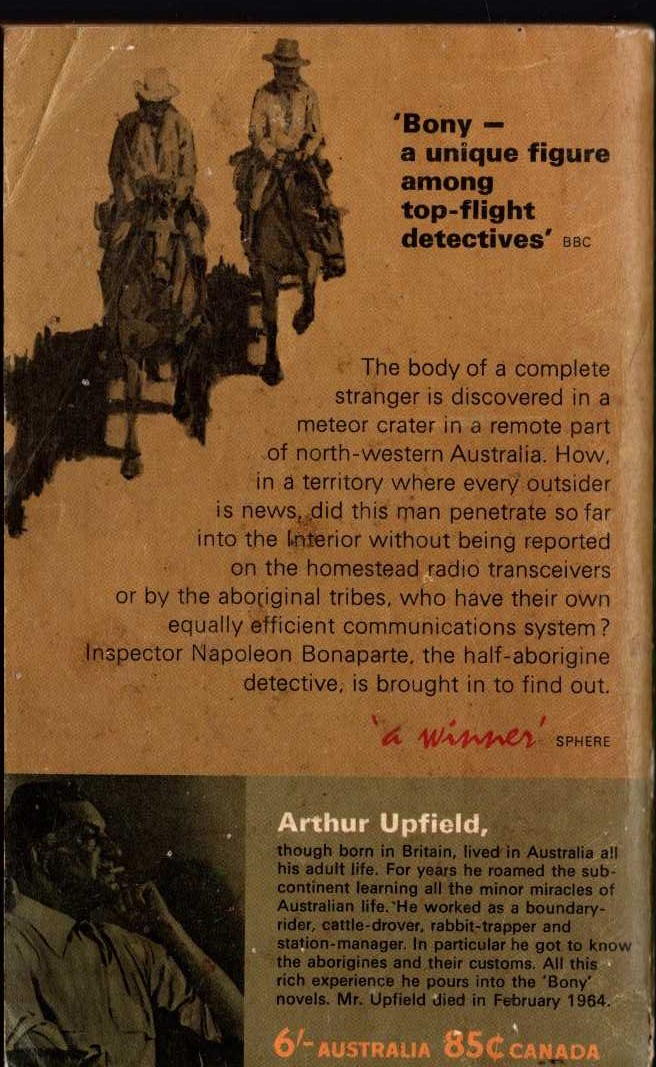Arthur Upfield  THE WILL OF THE TRIBE magnified rear book cover image