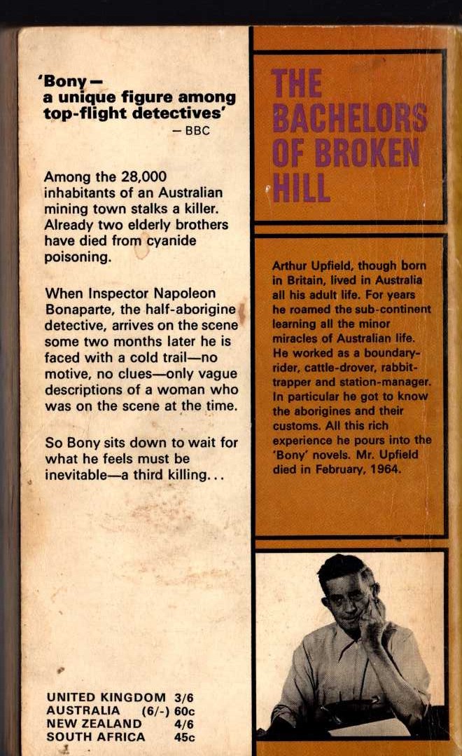 Arthur Upfield  THE BACHELORS OF BROKEN HILL magnified rear book cover image