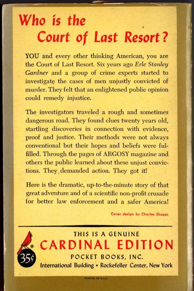 Erle Stanley Gardner  THE COURT OF LAST RESORT magnified rear book cover image