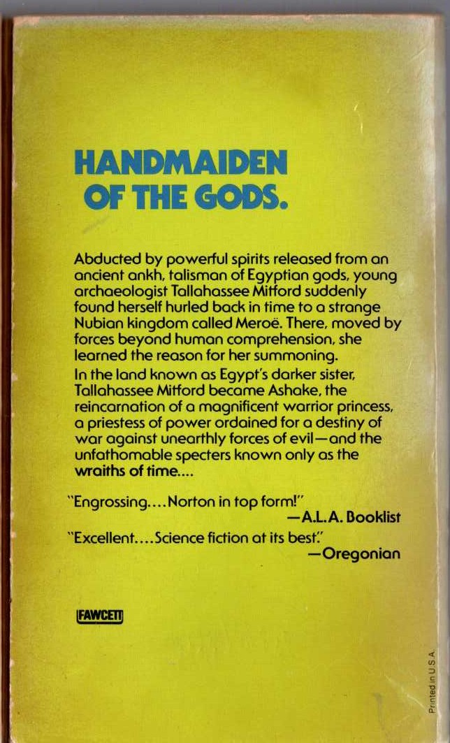 Andre Norton  WRAITHS OF TIME magnified rear book cover image