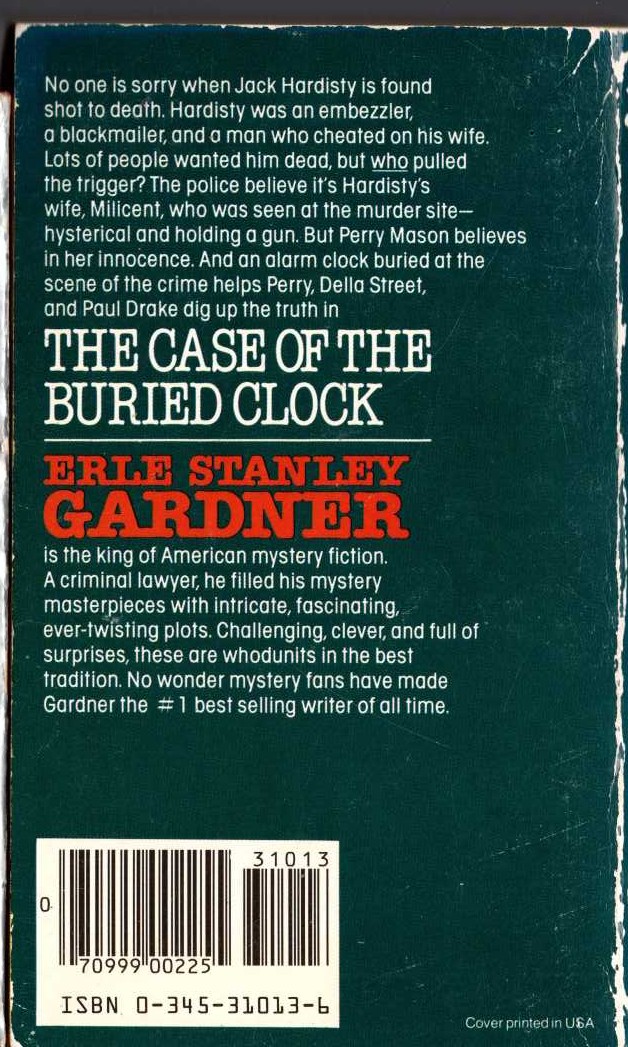 Erle Stanley Gardner  THE CASE OF THE BURIED CLOCK magnified rear book cover image