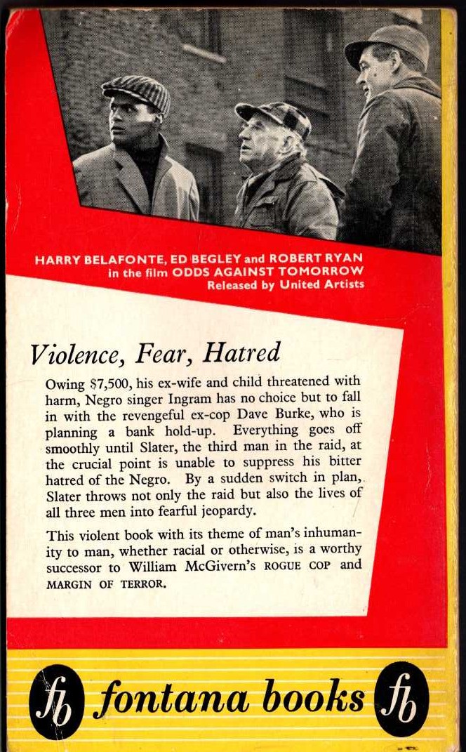 William McGivern  ODDS AGAINST TOMORROW magnified rear book cover image