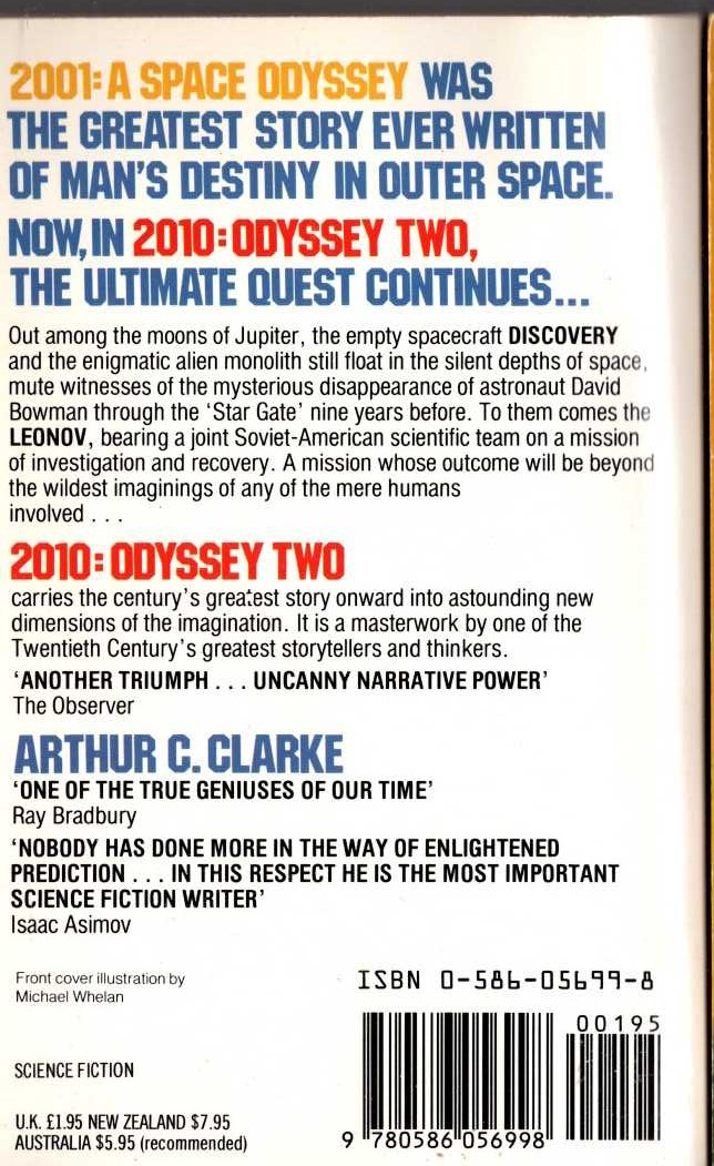 Arthur C. Clarke  2010. ODYSSEY TWO magnified rear book cover image