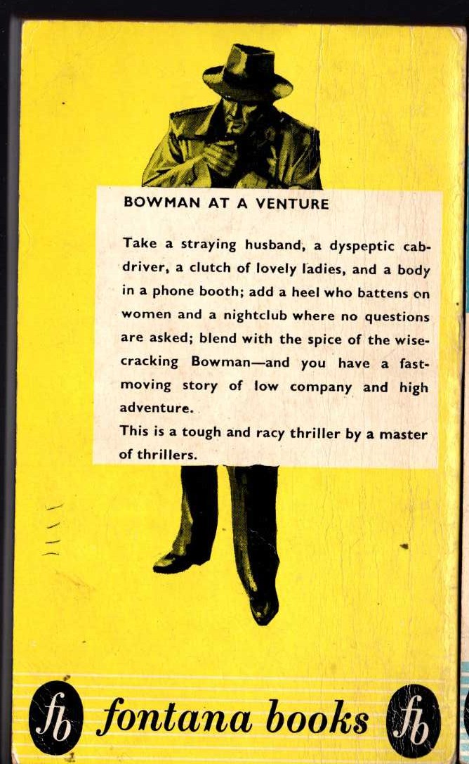 Hartley Howard  BOWMAN AT A VENTURE magnified rear book cover image