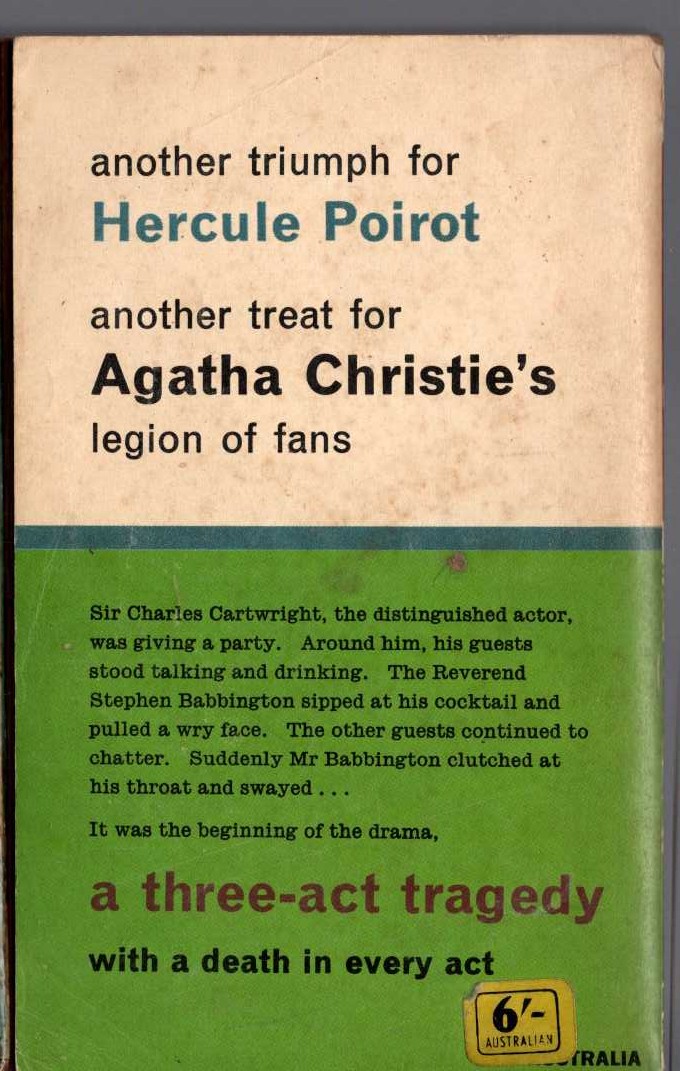 Agatha Christie  THREE-ACT TRAGEDY magnified rear book cover image