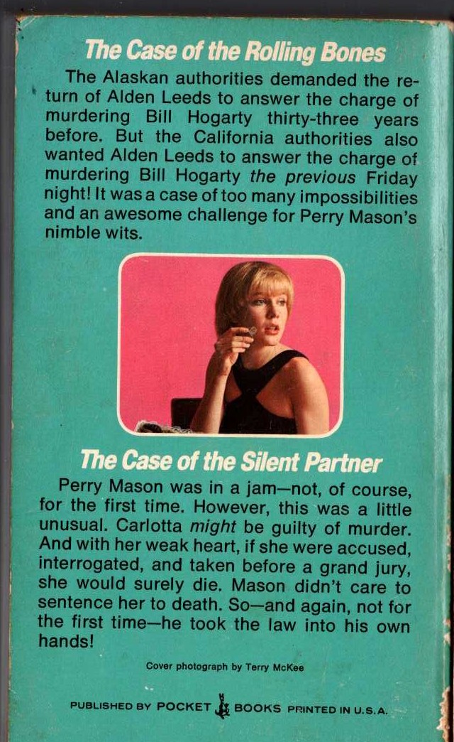 Erle Stanley Gardner  THE CASE OF THE ROLLING BONES and THE CASE OF THE SILENT PARTNER magnified rear book cover image