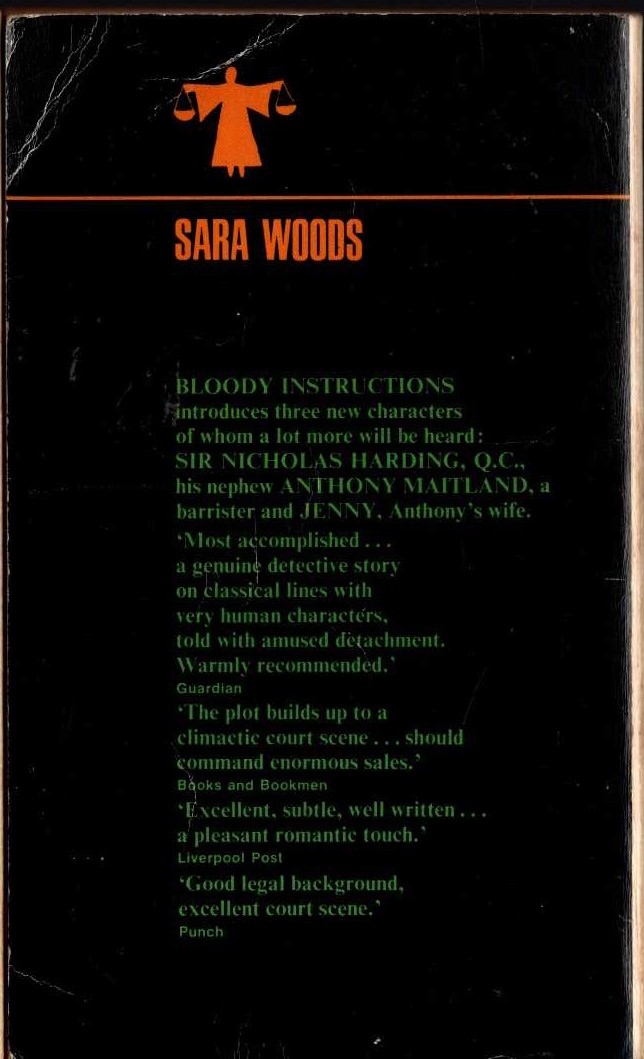 Sara Woods  BLOODY INSTRUCTIONS magnified rear book cover image