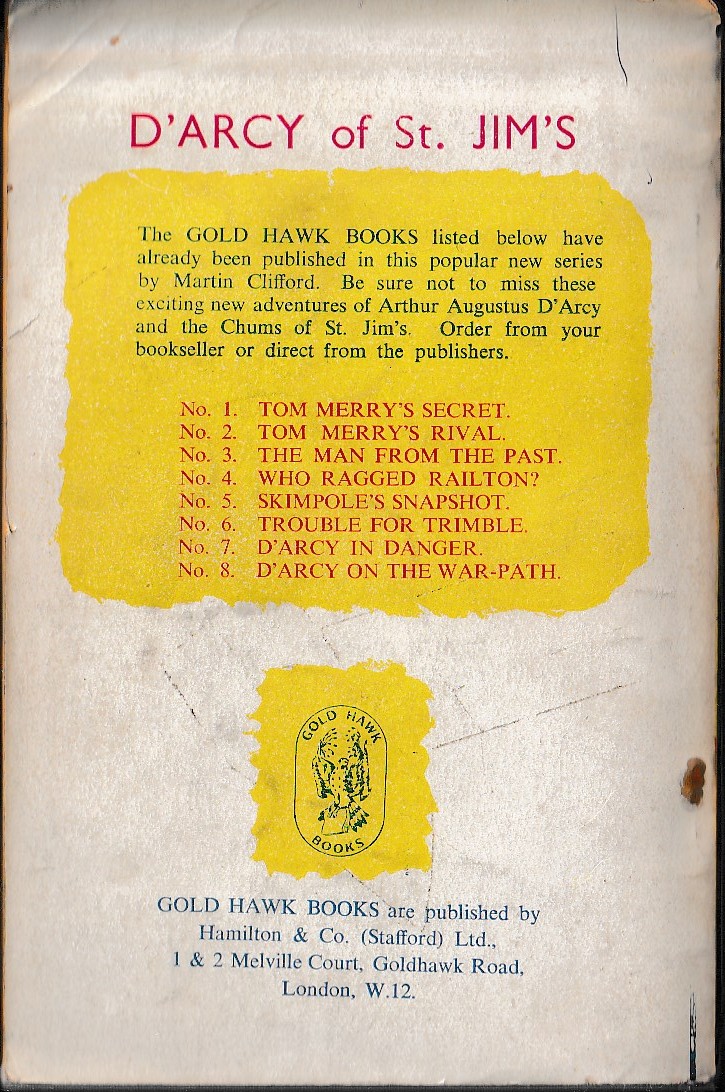 Martin Clifford  D'ARCY IN DANGER magnified rear book cover image