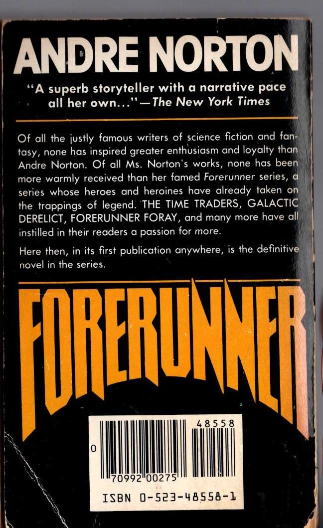 Andre Norton  FORERUNNER magnified rear book cover image