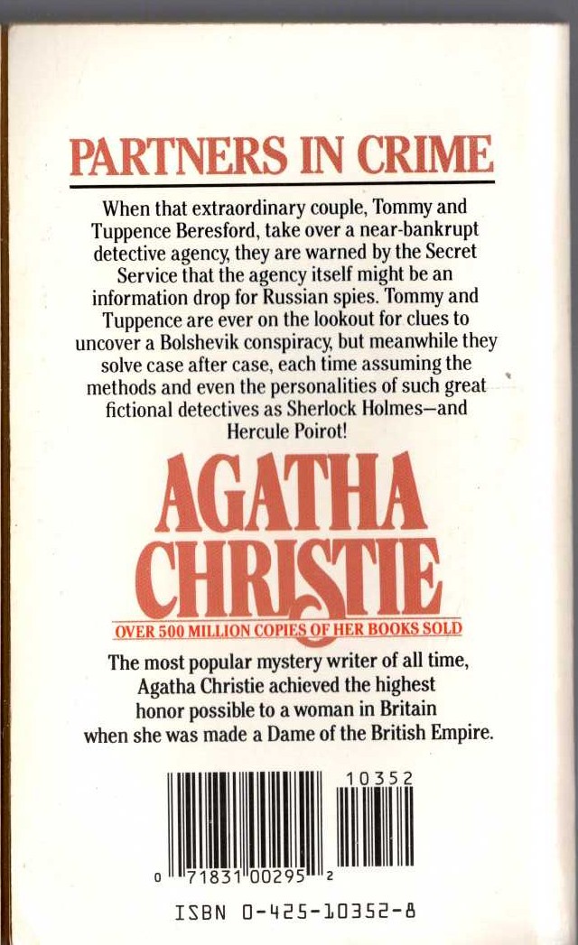 Agatha Christie  PARTNERS IN CRIME magnified rear book cover image