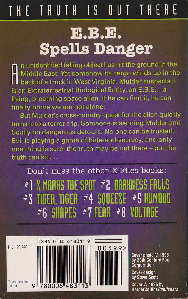 Les Martin  THE X FILES #9: E.B.E. magnified rear book cover image