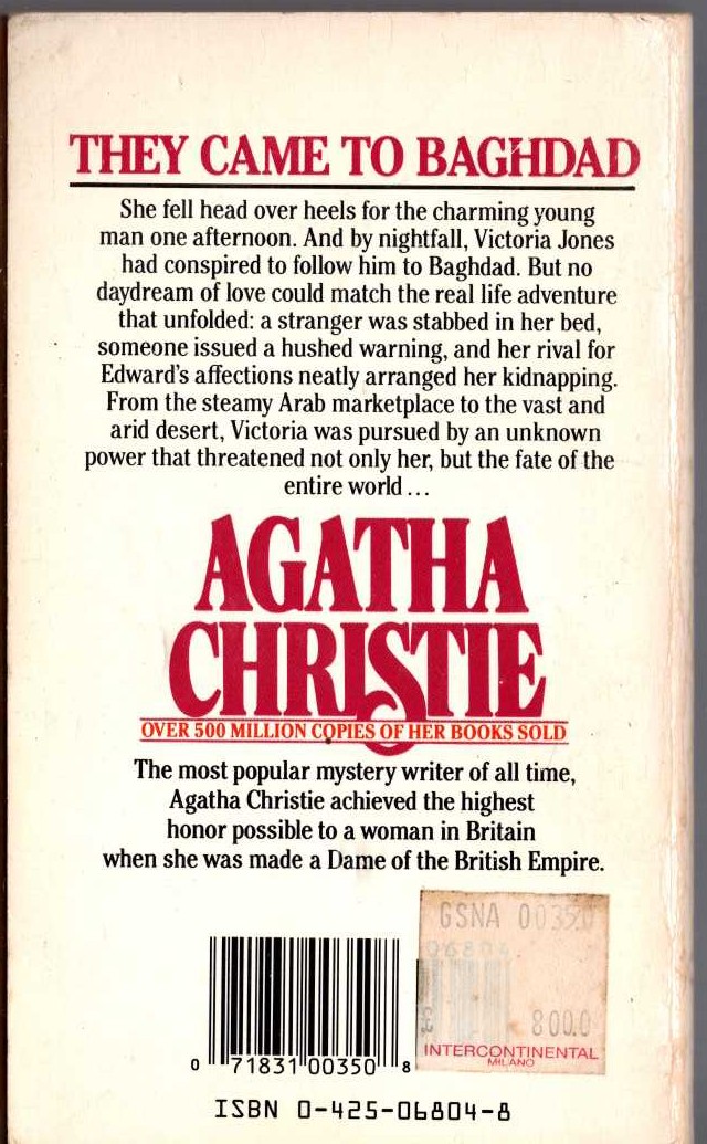 Agatha Christie  THEY CAME TO BAGHDAD magnified rear book cover image