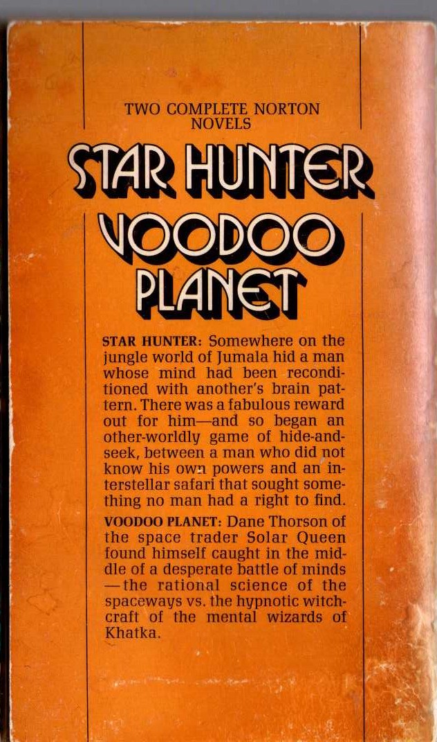 Andre Norton  STAR HUNTER and VOODOO PLANET magnified rear book cover image