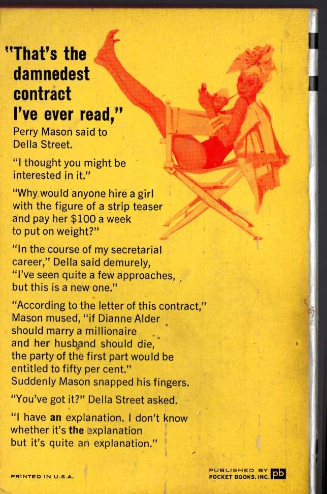 Erle Stanley Gardner  THE CASE OF THE BLONDE BONANZA magnified rear book cover image