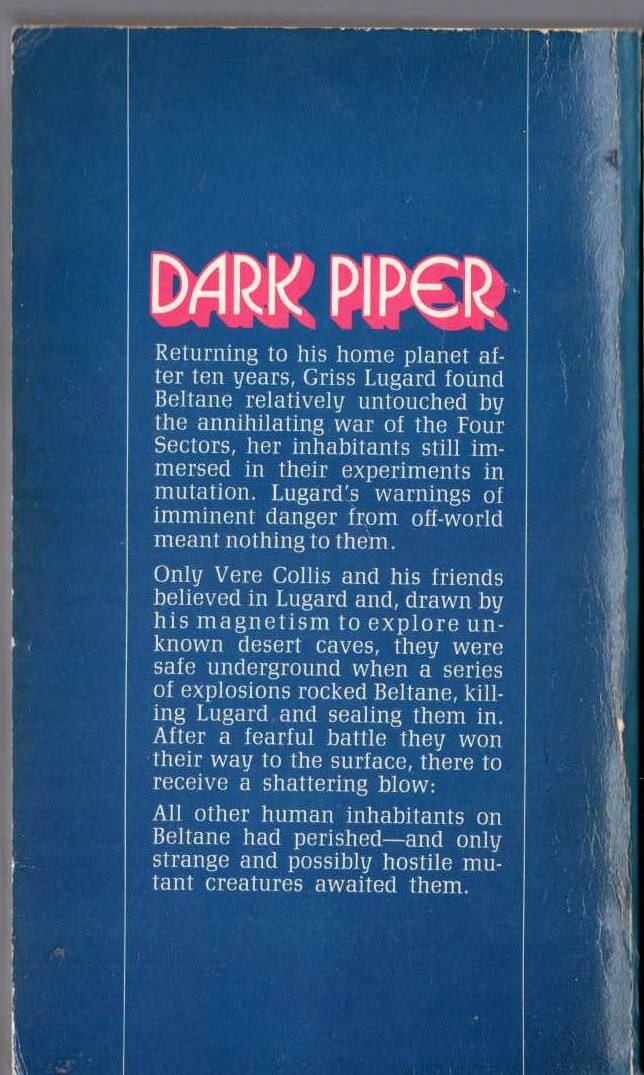 Andre Norton  DARK PIPER magnified rear book cover image