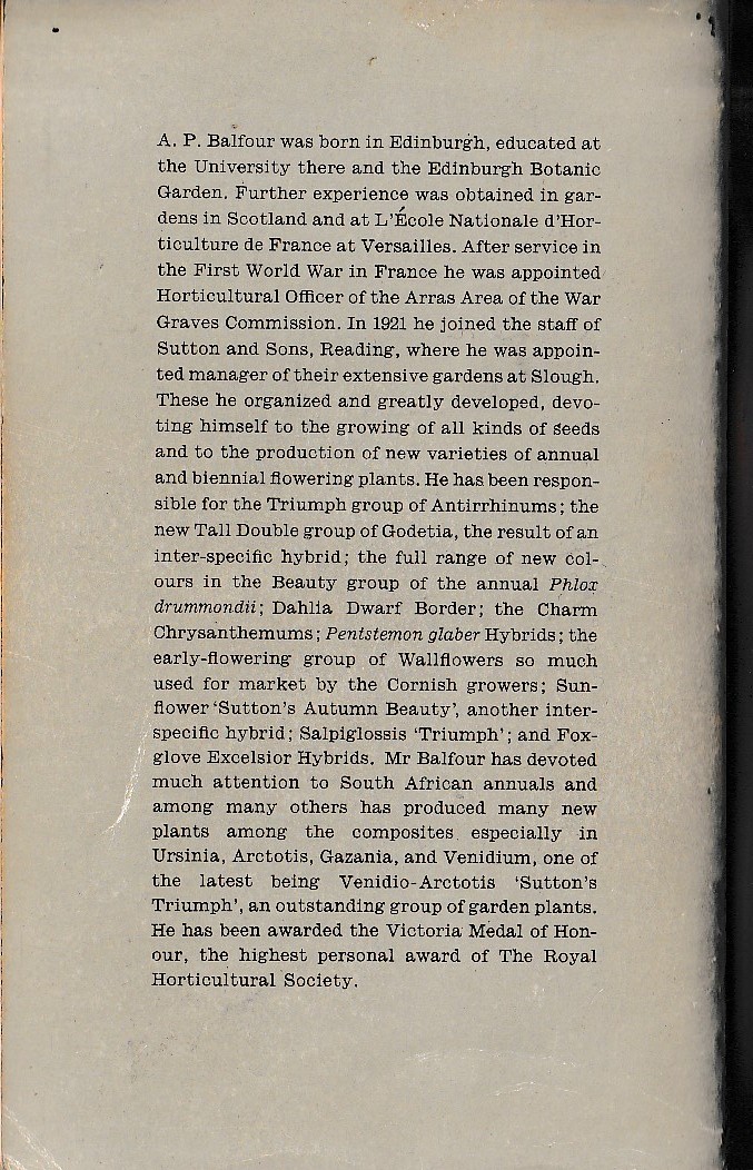 A.P. Balfour  ANNUAL AND BIENNIAL FLOWERS magnified rear book cover image