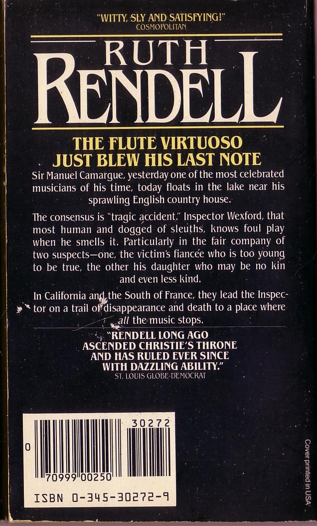 Ruth Rendell  DEATH NOTES [UK title: PUT ON BY CUNNING] magnified rear book cover image