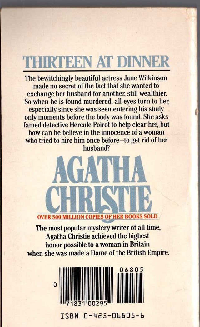 Agatha Christie  THIRTEEN AT DINNER magnified rear book cover image