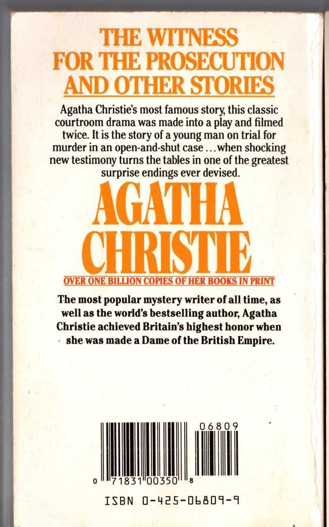Agatha Christie  THE WITNESS FOR THE PROSECUTION AND OTHER STORIES magnified rear book cover image