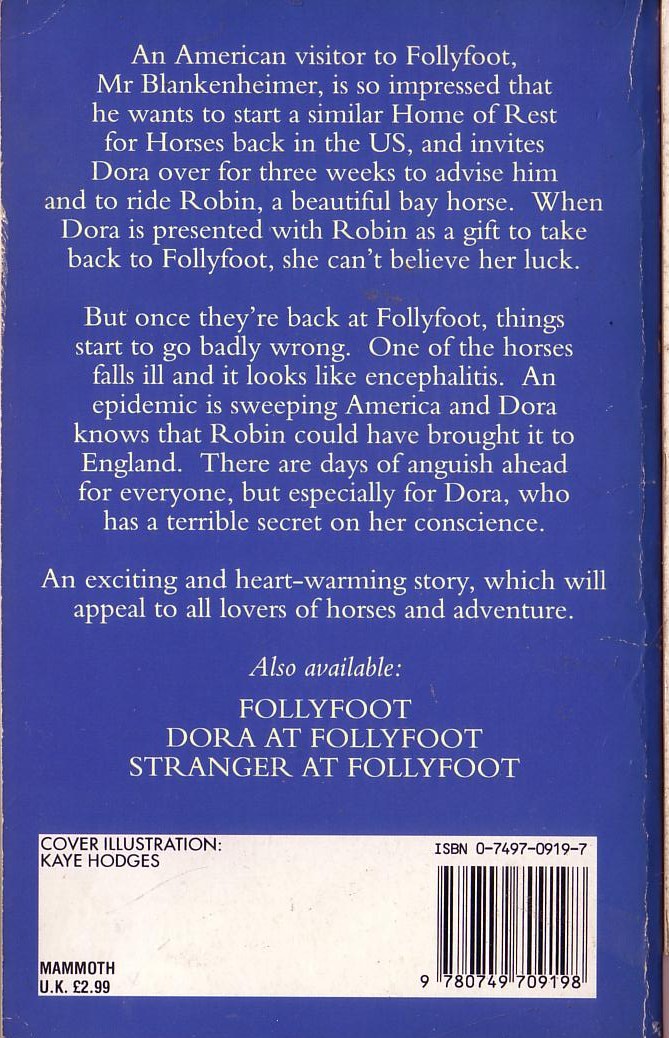 Monica Dickens  THE HORSES OF FOLLYFOOT (YTV) magnified rear book cover image