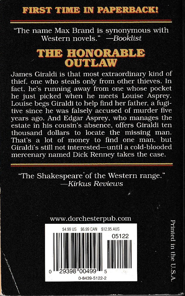 Max Brand  GUNMAN'S GOAL magnified rear book cover image