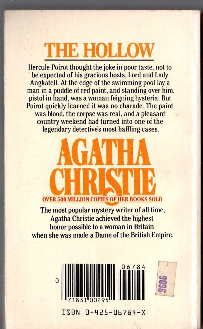 Agatha Christie  THE HOLLOW magnified rear book cover image