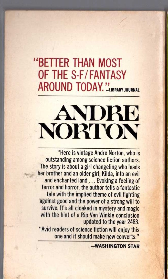 Andre Norton  DREAD COMPANION magnified rear book cover image