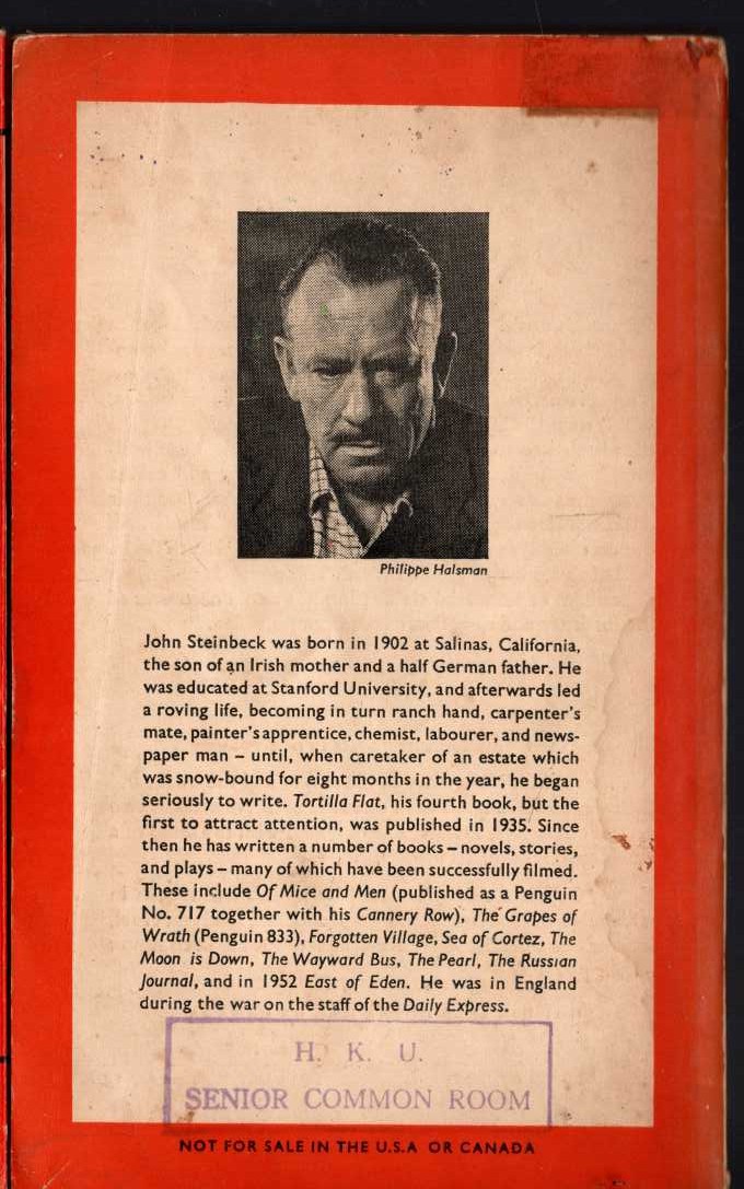 John Steinbeck  TORTILLA FLAT magnified rear book cover image