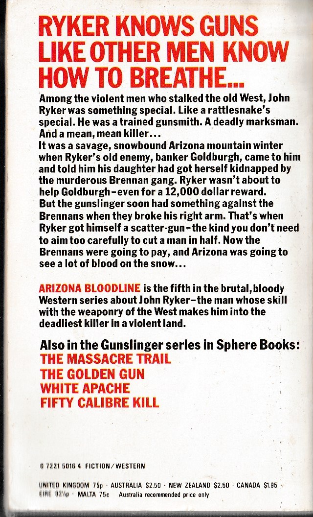 Charles C. Garrett  GUNSLINGER: ARIZONA BLOODLINE magnified rear book cover image