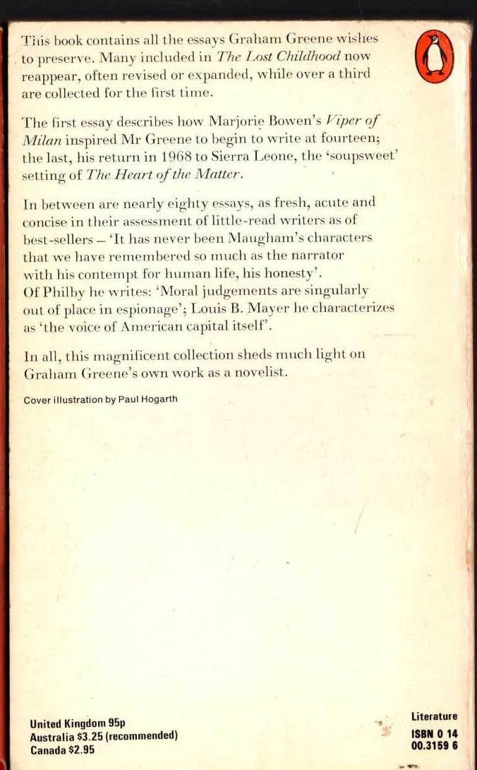 Graham Greene  COLLECTED ESSAYS magnified rear book cover image