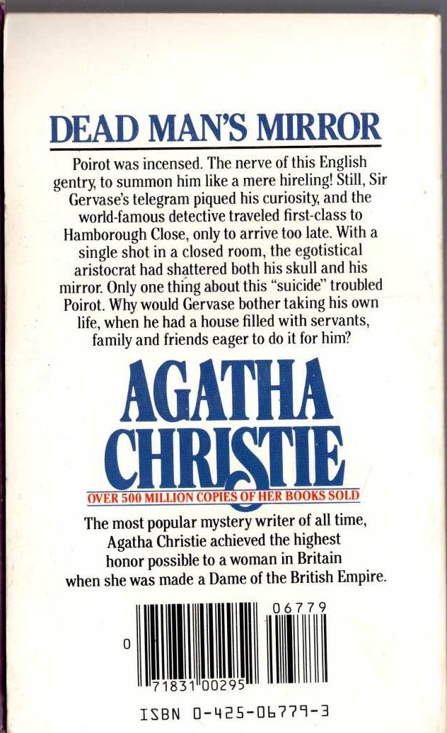 Agatha Christie  DEAD MAN'S MIRROR magnified rear book cover image