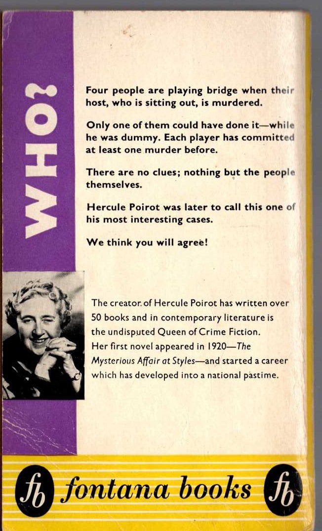 Agatha Christie  CARDS ON THE TABLE magnified rear book cover image