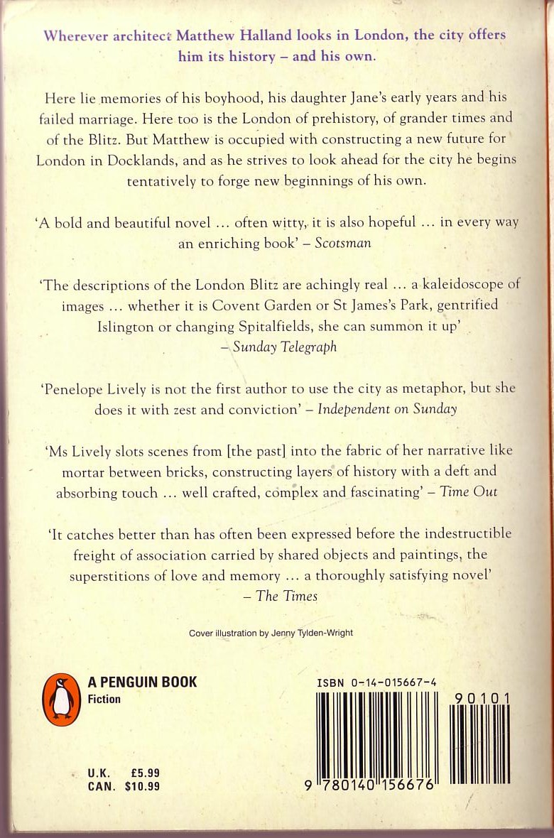 Penelope Lively  CITY OF THE MIND magnified rear book cover image