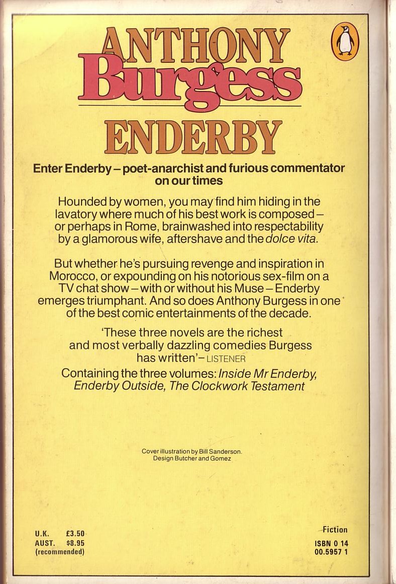 Anthony Burgess  ENDERBY magnified rear book cover image