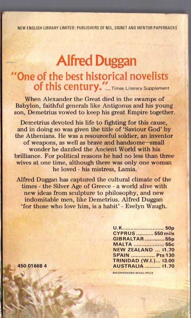 Alfred Duggan  ELEPHANTS AND CASTLES magnified rear book cover image