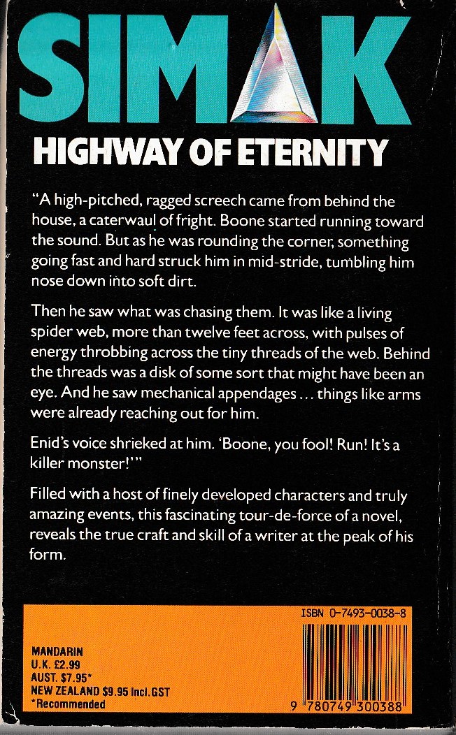 Clifford D. Simak  HIGHWAY OF ETERNITY magnified rear book cover image
