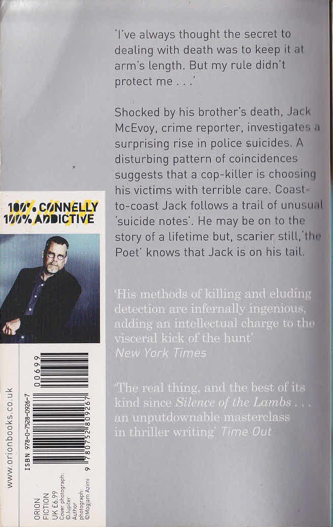 Michael Connelly  THE POET magnified rear book cover image