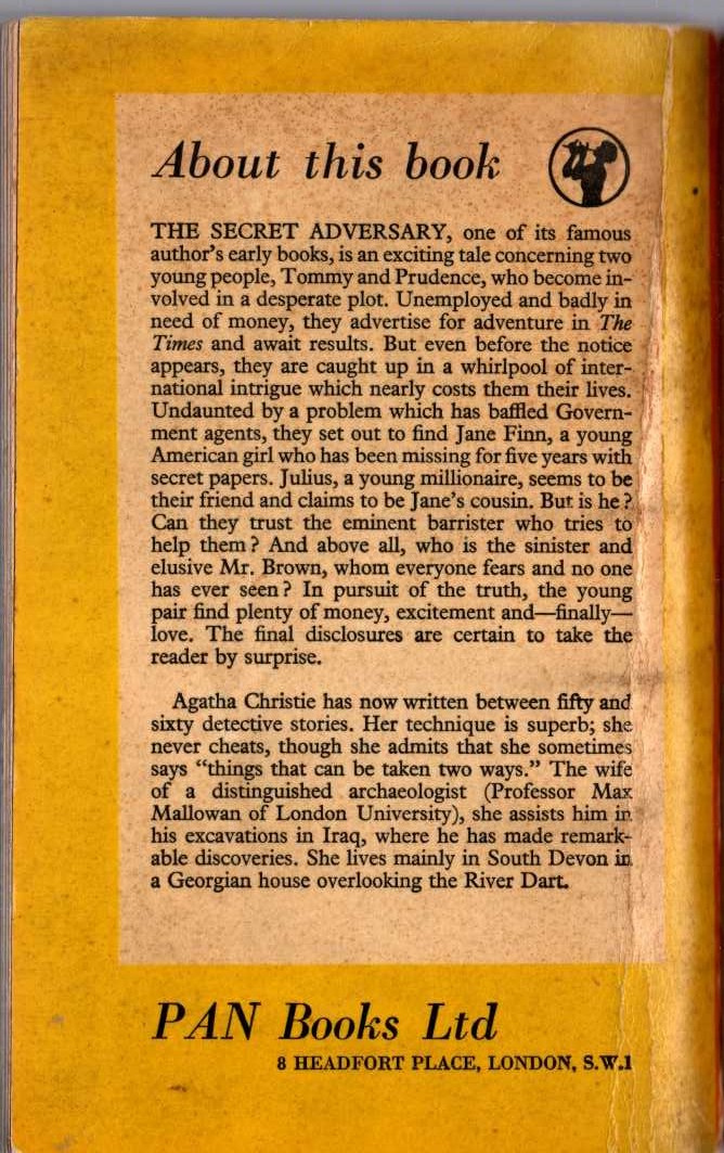 Agatha Christie  THE SECRET ADVERSARY magnified rear book cover image