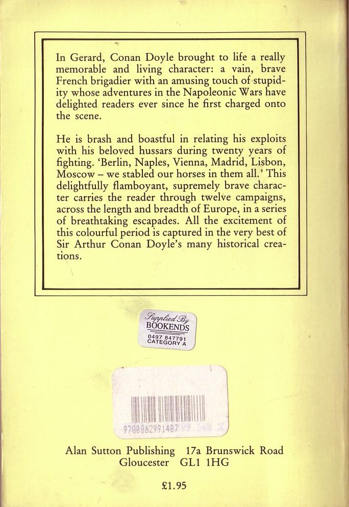Sir Arthur Conan Doyle  THE EXPLOITS OF BRIGADIER GERARD magnified rear book cover image