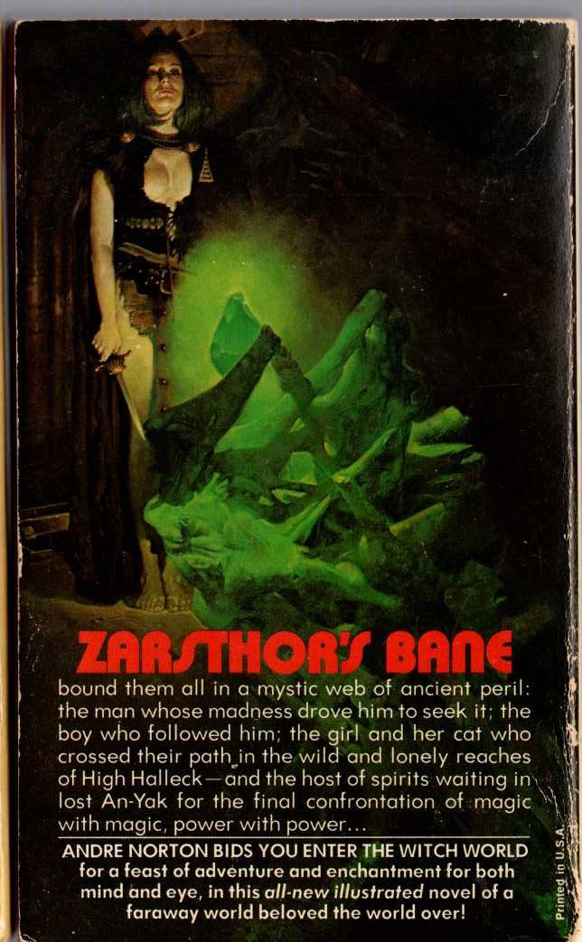 Andre Norton  ZARSTHOR'S BANE magnified rear book cover image