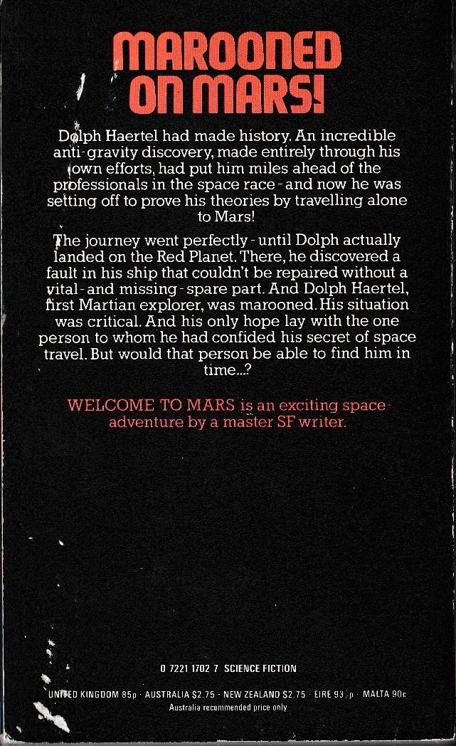 James Blish  WELCOME TO MARS magnified rear book cover image