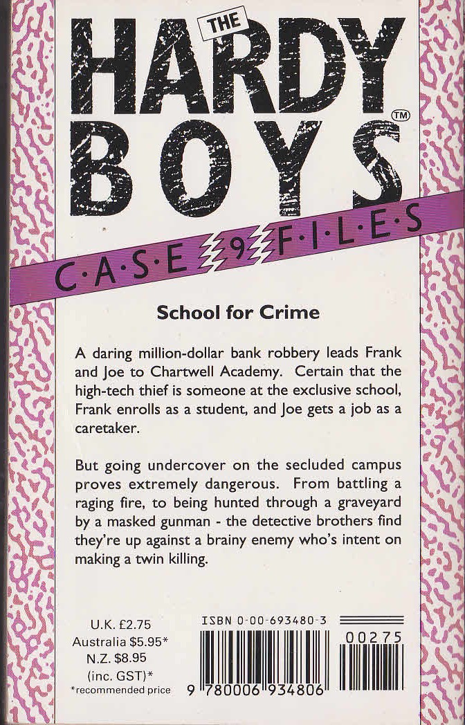 Franklin W. Dixon  THE HARDY BOYS CASEFILES: #9 THE GENIUS THIEVES magnified rear book cover image