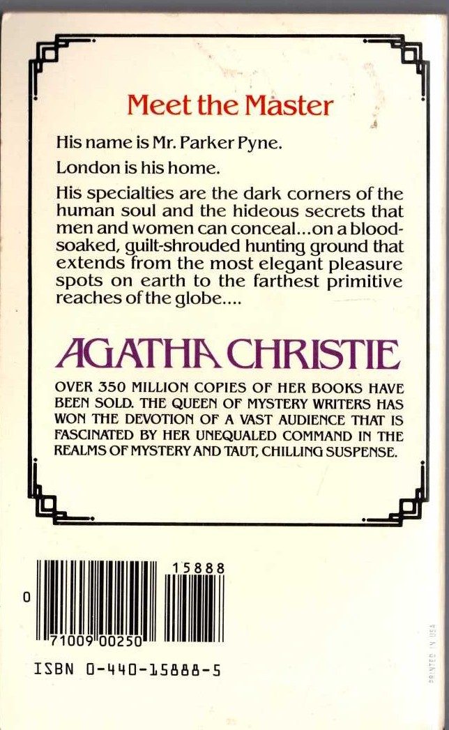 Agatha Christie  MR. PARKER PYNE, DETECTIVE magnified rear book cover image