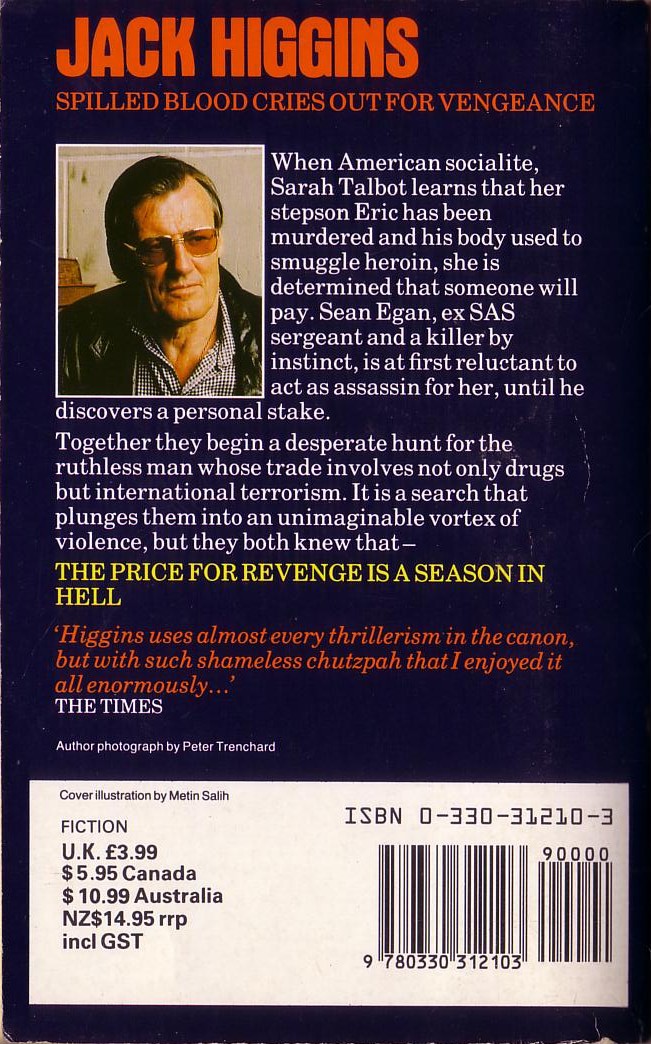Jack Higgins  A SEASON IN HELL magnified rear book cover image